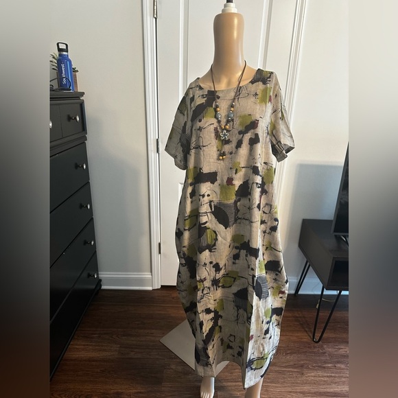 NWT-Linen Crew Neck Short Sleeve Dress w/ pockets - Picture 8 of 10